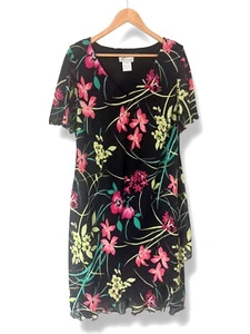 Dressbarn Vintage Floral Chiffon V-Neck Dress Size 18W 2X Summer Wedding Plus Sz - Picture 1 of 6