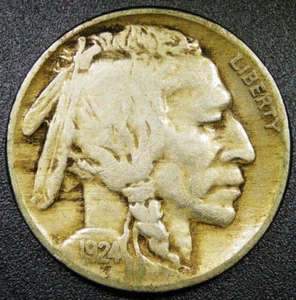 F+ 1924 P 5C Buffalo Nickel - Picture 1 of 2