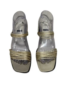 Stuart Weitzman Gold Multi Braided Strappy Heels Size 8.5 Women's Kitten Wedding - Picture 1 of 6