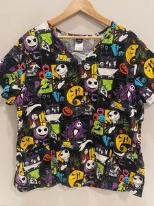 Disney Nightmare Before Christmas Halloween Medical Scrub Top Nurse SZ 2X - Picture 1 of 4