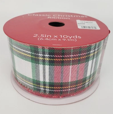 Cinta clásica de Navidad tartán a cuadros cinta de 2,5 pulgadas roja, verde, blanca 10 yardas Foto 1 de 3