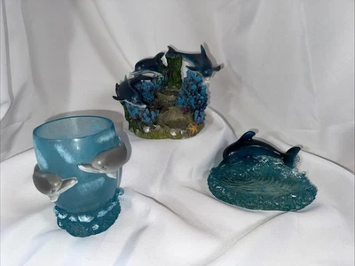Caprichoso Juego de Baño Vintage Resina Delfín - Jabonera, Taza, Candelabro  Foto 1 de 4