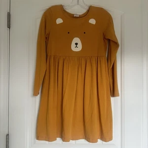 Vestido Hanna Anderson cara de oso mostaza niñas talla 12 EE. UU. (150) otoño otoño otoño vacaciones - Imagen 1 de 10
