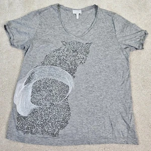 Damen T-Shirt Escada Sport grau Leopardenmuster Streetwear Kurzarm V-Ausschnitt - Bild 1 von 8