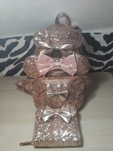 Loungefly Disney Parks Minnie Mouse Rose Gold Backpack, Bumbag, Purse & Ears - Picture 1 of 13