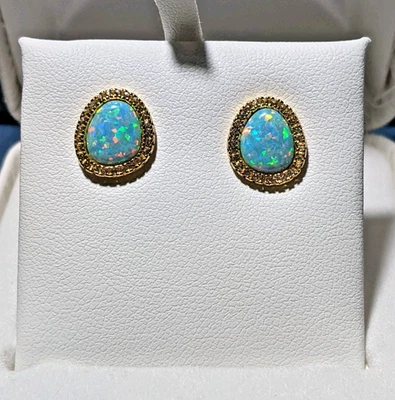 ¡Aretes de oro 925/14k sobre ópalo de plata y zafiro blanco (2,4 gramos)! Foto 1 de 4