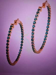 Rarities Carol Brodie Silver 925 Inside-Outside Green Onyx Hoop Earrings 2" NWOT - Picture 1 of 10