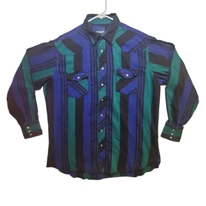 Vintage Wrangler XLT Striped Western Long Sleeve Shirt Pearl Snap Brushpopper - Picture 1 of 6