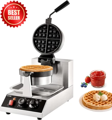 1300W Commercial Waffle Maker Round Non Stick Rotating Waffle Iron 120V - Image 1 of 4