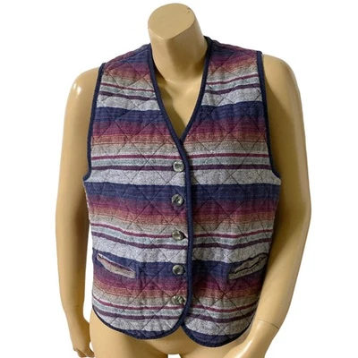 Chaleco ENERGIE by Currants Mujer Talla Grande Vintage Algodón Rayas Botón Delantero Foto 1 de 4