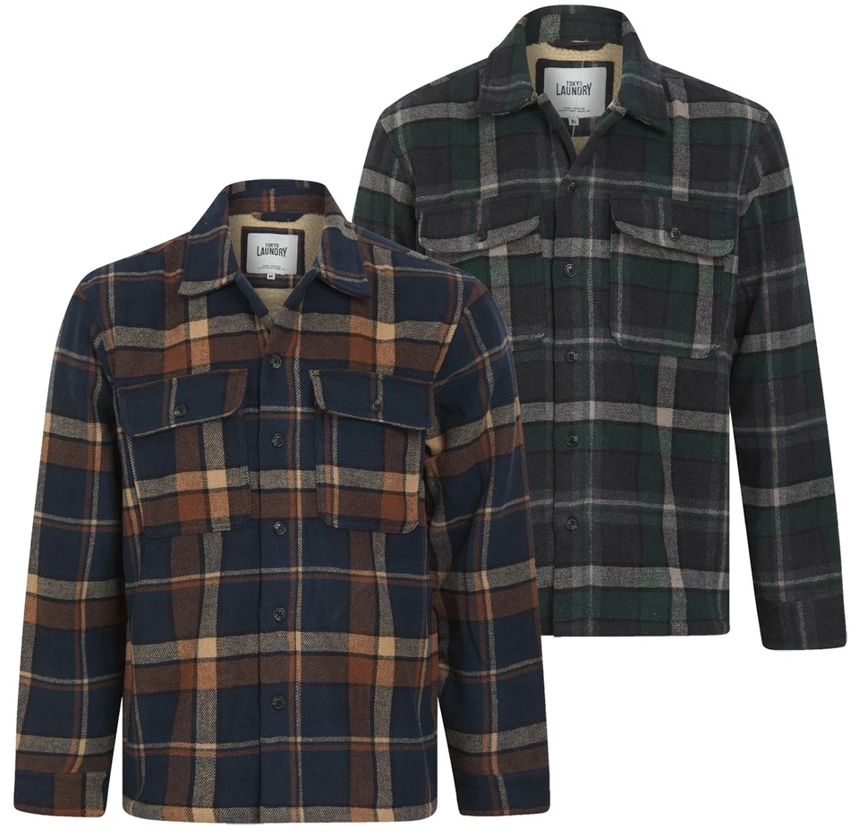 Mens Tokyo Laundry Sherpa Lined Flannel  Lumberjack Check Shirt Button Up S-XXL - Image 1 of 1