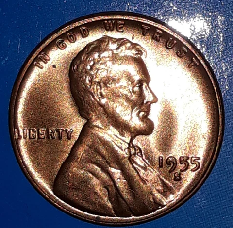 1955-S Error BU LINCOLN WHEAT CENT DIE CHIP /  FILLED "9,  5, S" DATE Cover