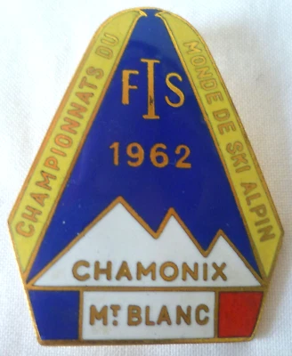 BROCHE ANCIENNE AUGIS CHAMPIONNAT DU MONDE DE SKI ALPIN CHAMONIX Mt BLANC 1962 - Photo 1/4