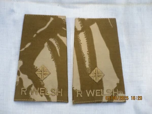 Shoulder Marks: 2nd Lieutenant, Royal Welsh Regiment, Desert, Pair, R. Welsh ,#2 - Picture 1 of 2