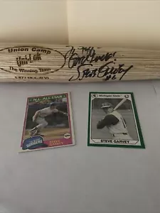 Authentic Steve Garvey Autographed Bat +2 Vintage Baseball Cards Set Excellent! - Picture 1 of 11