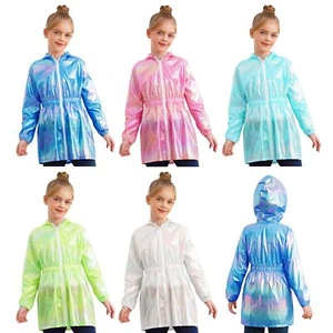 Kids Jacket Metallic Poncho Rainproof Coat Hiking Raincoat With Hood Blouse EVA - Picture 1 of 46