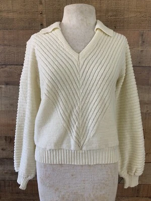 Suéter Texturizado Cuello en V Acrílico Vintage Años 70 Pequeño Foto 1 de 4