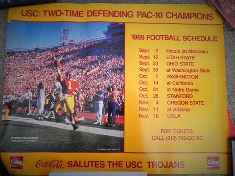 1989 USC Trojans Football Schedule 22 X 17 POSTER FLANKER JOHN JACKSON RARE Cover