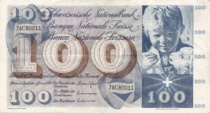 Switzerland 100 Francs 1970 aXF - Picture 1 of 2