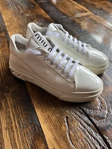 Miu Miu Women's White Patent Leather Fashion Sneakers Shoes - Picture 1 of 6
