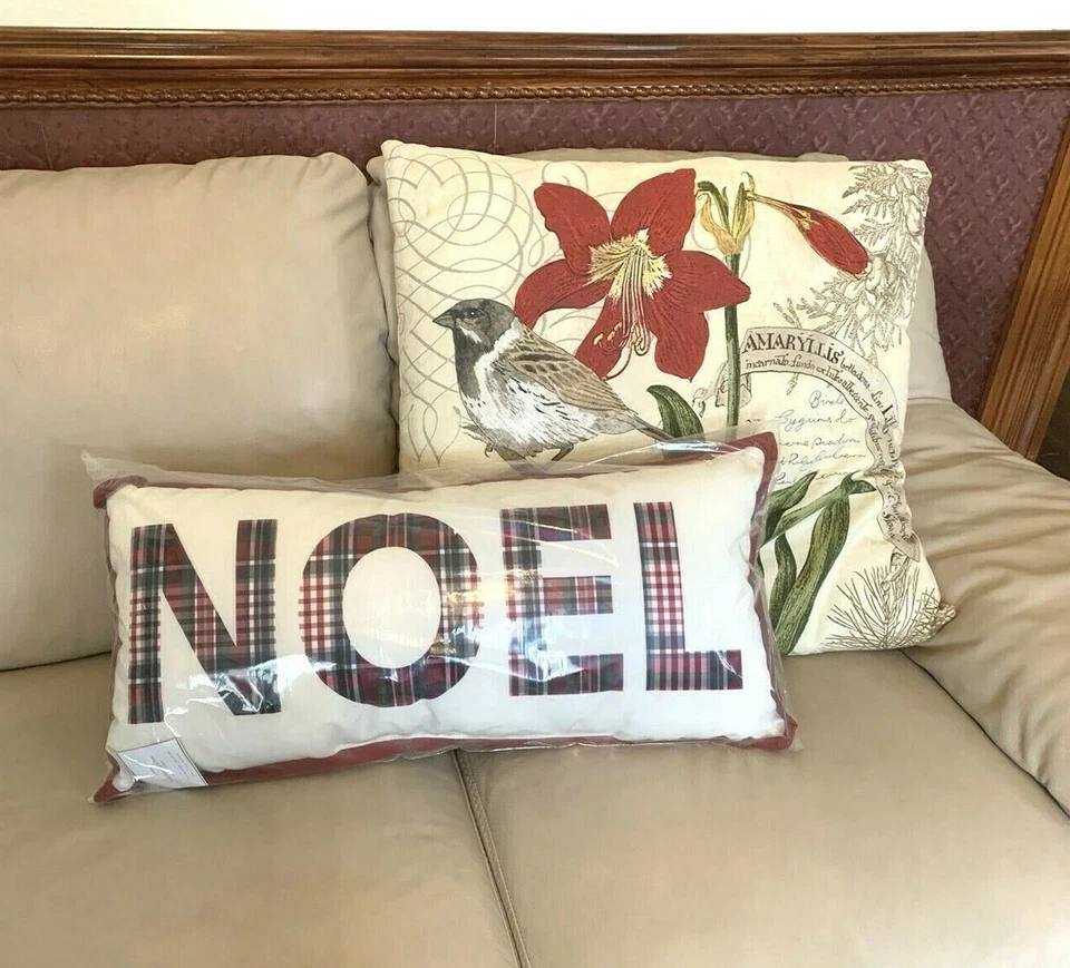 Pottery Barn Holiday Plaid Christmas Pillow Noel Disney party gift Birthday / - Image 1 of 4