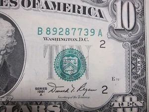1981A $10 FRN #B89287739A - Picture 1 of 9