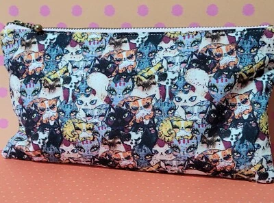 Handmade Cats Design Cotton Pencil Case With Zipper - Image 1 of 4