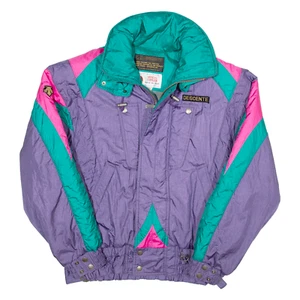 Vintage DESCENTE Womens Ski Jacket Purple 90s Hooded Colourblock M - Picture 1 of 6