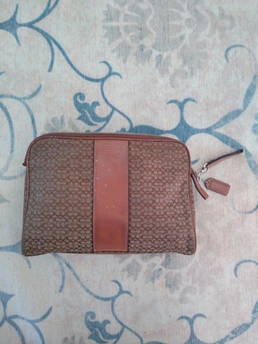Pochette uomo vintage Coach Mini F05094 marrone logo jacquard pelle Y2K anni 90 80