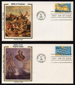 USA, SCOTT # 1937-1938, SET 2 COLORANO FDC COVERS 1981 BATTLE OF YORKTOWN, CAPES - Picture 1 of 3