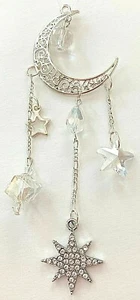 CRYSTAL MOON SUNCATCHER-STARS-REAR VIEW MIRROR-4.75"-HANDCRAFTED- # 956 - Picture 1 of 3