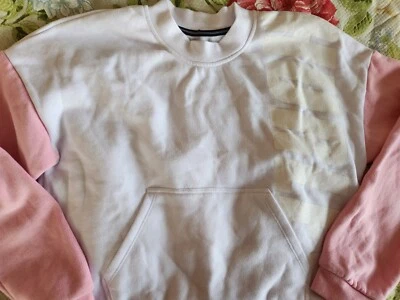 Hurley Cropped 抓绒内衬运动衫 JR 女式 S 码白色粉红色 LG 袖 — 第 1/4 张图片