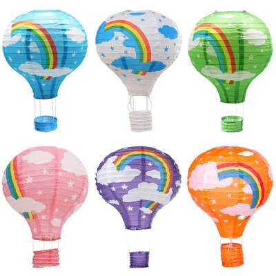 12" Hanging Hot Air Balloon Paper Lanterns Set Party Decoration 6 Pieces Rainbow - Image 1 of 4