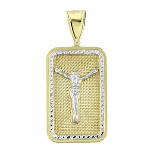 2 1/2" Crucifix Jesus Textured Medallion Bonded 1/10th 10k Yellow White Gold - Picture 1 of 3