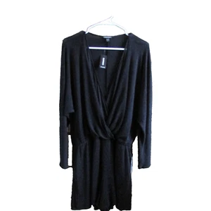 Express Black Long Sleeve V Neck Lined Short One Piece sparkle Romper-Sz Lrg-NWT - Picture 1 of 8