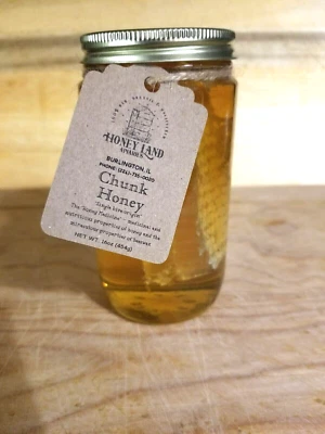 Raw Chunk Honey-1 lb (454g) - 100% Wildflower Local Organic Unfiltered GLASS JAR - Image 1 of 4