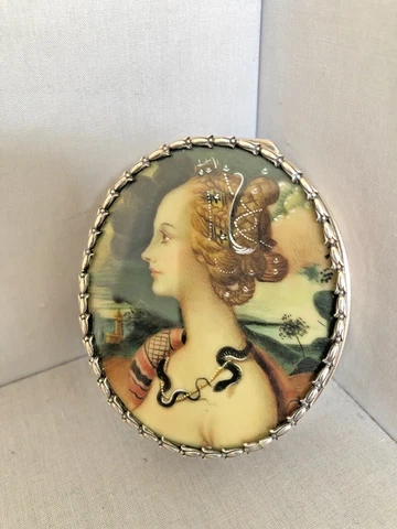Antique Sterling Silver Box with Hand Painting Cover