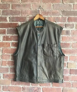Mille Chemises Beverly Hills Men’s Leather Vest, Sz 42 Italy Olive/Mocha - Picture 1 of 10