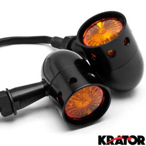 Black Steel w/ Amber Lens Motorcycle Turn Signal Lights Cruiser Touring Bobber - Picture 1 of 6
