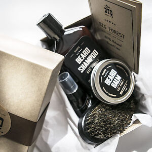 Big Forest Beard Grooming Kit: Beard Growth Shampoo, Beard Oil, Balm & Brush 