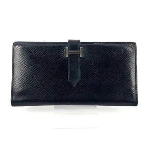 Auténtica billetera larga Hermes Bearn Soufflet cuero negro Epsom - Imagen 1 de 23
