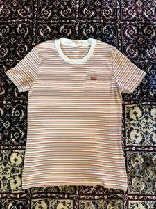 Levi's Women's Top Small Striped Short Sleeve Round Neck 100% Cotton Red - Picture 1 of 4