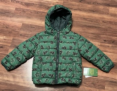 NUEVO con etiquetas NIÑOS PEQUEÑOS JOHN DEERE TRACTOR PUFFER CHAQUETA ABRIGO CON CAPUCHA TALLA 3T Foto 1 de 4