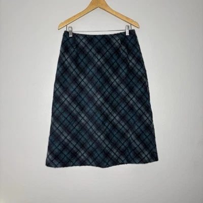 Falda midi vintage Eddie Bauer azul a cuadros grande 10 lana mohair alpaca stock muerto Foto 1 de 4