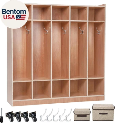 Armario de abrigo para niños con acabado esmaltado de 5 secciones - Superficie de madera lisa con 10 aulas Foto 1 de 4