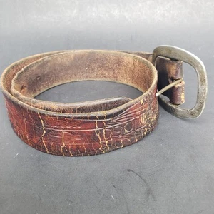 Vintage Harley Davidson Motorcycles Brown Genuine Leather Embossed Belt 28"-32" - Picture 1 of 4