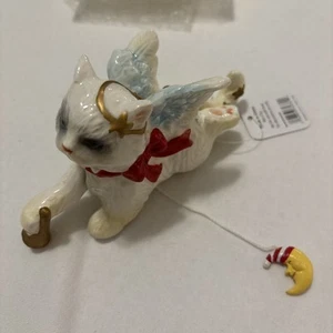 Vintage Kitty Angel Ornament With Animated Pull Moon - Picture 1 of 3