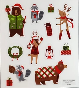 Christmas Animals Bears Raccoon Reindeer Squirrel Presents PS Clear Stickers - Picture 1 of 1