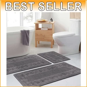 Durable 3-Piece Bathroom Rugs - Non-Slip & Absorbent Microfiber Set - Picture 1 of 9