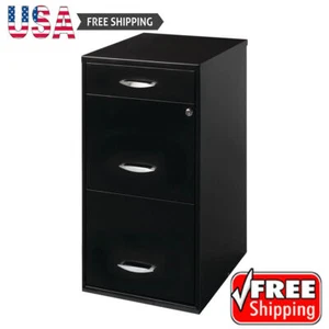 3 Drawer Letter Width Vertical File Cabinet Lockable Filing Painted Steel Black - Picture 1 of 13